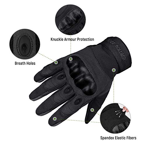 FREE SOLDIER Guantes Moto Verano Hombre Guantes Tacticos Militares Combate para Deportes al Aire Libre, Escalada, Ciclismo, Bicicleta Montaña, MTB, Airsoft, Paintball (M, Dedo Completo/Negro)