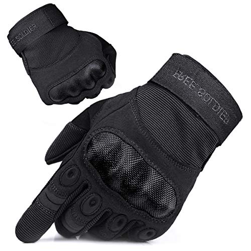 FREE SOLDIER Guantes Moto Verano Hombre Guantes Tacticos Militares Combate para Deportes al Aire Libre, Escalada, Ciclismo, Bicicleta Montaña, MTB, Airsoft, Paintball (M, Dedo Completo/Negro)