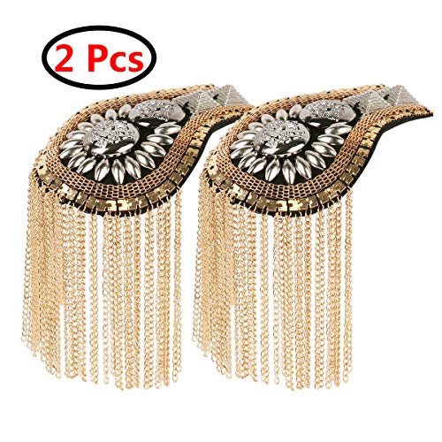 Freebily 2Pcs Charreteras Divisa Hombro con Flecos para Vestido Chaqueta Tejana Galón Punk Vintage Epaulet Hombreras de Pines Broches Joyería de Fiesta Boda Adultos Dorado Tipo A Una talla