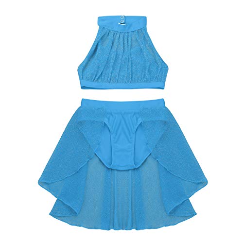 Freebily 2Pcs Maillots Niña de Danza Ballet Gimnasia Actuación Cerebración Conjunto de Crop Top y Bombacha Infántil Niñas Sky Blue 7-8 Años