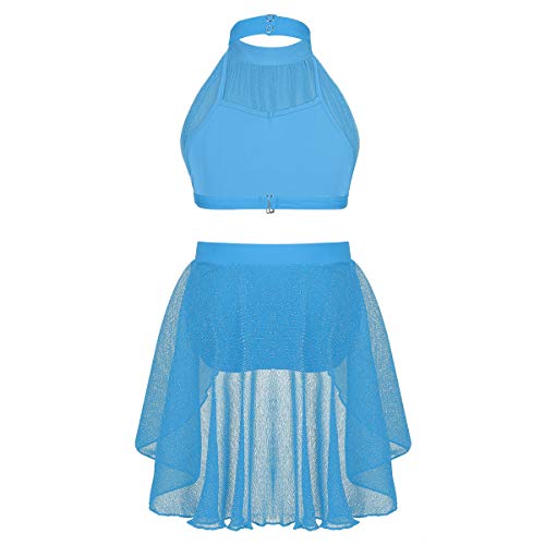 Freebily 2Pcs Maillots Niña de Danza Ballet Gimnasia Actuación Cerebración Conjunto de Crop Top y Bombacha Infántil Niñas Sky Blue 7-8 Años