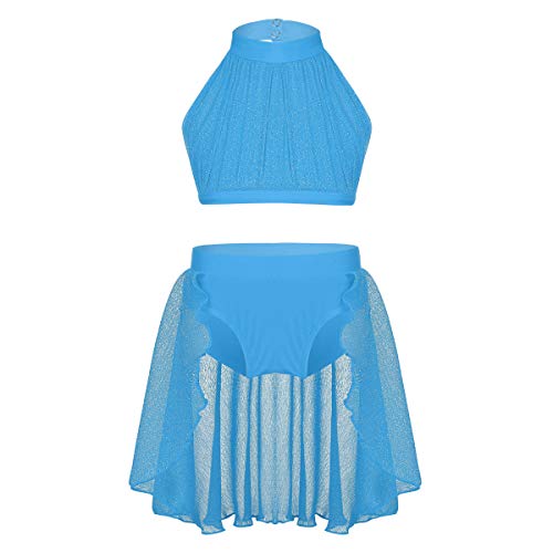 Freebily 2Pcs Maillots Niña de Danza Ballet Gimnasia Actuación Cerebración Conjunto de Crop Top y Bombacha Infántil Niñas Sky Blue 7-8 Años