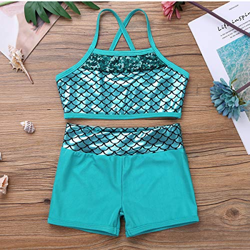 Freebily 2Pcs Tankini Deportivo de Gimnasia o Danza Ballet para Niñas Maillots de Fitness Ejercicio Body Clásico Tankini de Sirena de Playa Verano Chicas Azul Lago 14 Años