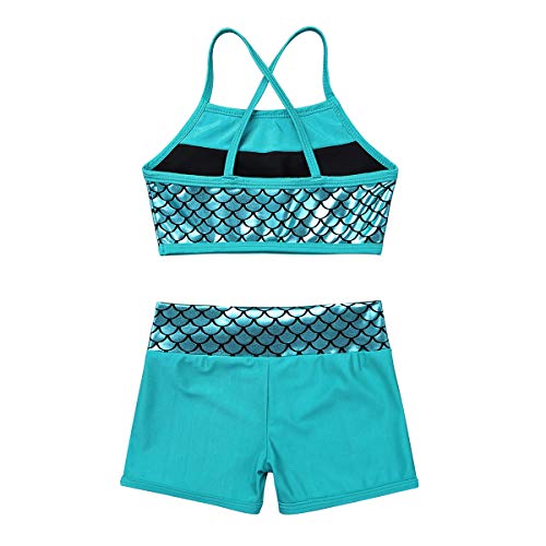 Freebily 2Pcs Tankini Deportivo de Gimnasia o Danza Ballet para Niñas Maillots de Fitness Ejercicio Body Clásico Tankini de Sirena de Playa Verano Chicas Azul Lago 14 Años