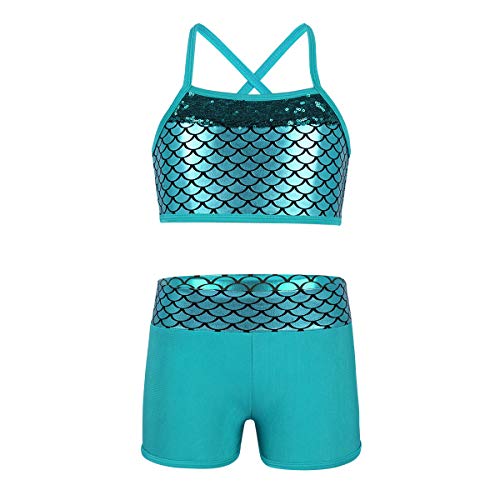 Freebily 2Pcs Tankini Deportivo de Gimnasia o Danza Ballet para Niñas Maillots de Fitness Ejercicio Body Clásico Tankini de Sirena de Playa Verano Chicas Azul Lago 14 Años