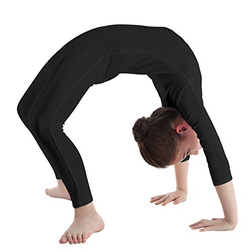 Freebily Bodies Jumpsuit para Danza Ballet Fitness Leotardo Monos Elásticas Deporte Gimnasia Ritmica Traje Una Pieza de Manga Larga Verano Niñas Niños 5-12 Años Negro 8-10 años