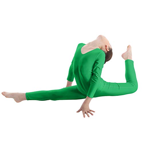 Freebily Bodies Jumpsuit para Danza Ballet Fitness Leotardo Monos Elásticas Deporte Gimnasia Ritmica Traje Una Pieza de Manga Larga Verano Niñas Niños 5-12 Años Verde 8-10 años