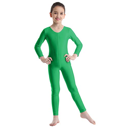 Freebily Bodies Jumpsuit para Danza Ballet Fitness Leotardo Monos Elásticas Deporte Gimnasia Ritmica Traje Una Pieza de Manga Larga Verano Niñas Niños 5-12 Años Verde 8-10 años