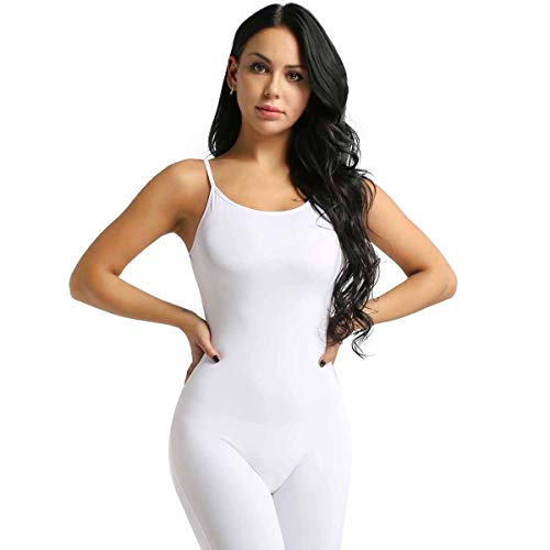 Freebily Leotardo para Danza Yoga Mujeres Jumpsuit Monos Elástico de Espaquetis Deportivo Bodysuit Maillots Una Pieza Sueva Blanco Large