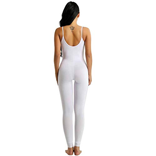 Freebily Leotardo para Danza Yoga Mujeres Jumpsuit Monos Elástico de Espaquetis Deportivo Bodysuit Maillots Una Pieza Sueva Blanco Large