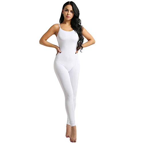 Freebily Leotardo para Danza Yoga Mujeres Jumpsuit Monos Elástico de Espaquetis Deportivo Bodysuit Maillots Una Pieza Sueva Blanco Large