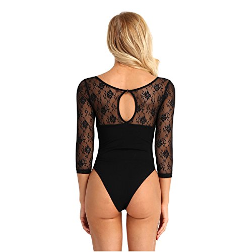 Freebily Maillot Clásico de Danza Ballet Gimnasia Rítmica para Mujer Chica Leotardo Body Mono de Encaje Algodón Negro X-Small