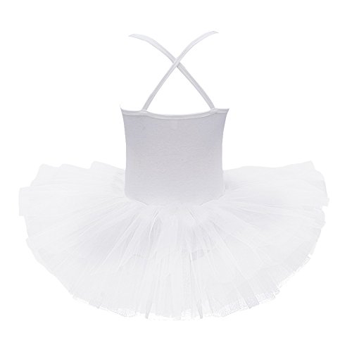 Freebily Maillot de Ballet Danza Vestido Algodón con Lentejuelas para Niña (2-12 años) Tutú Infantil Brillante Blanco A 7-8 años
