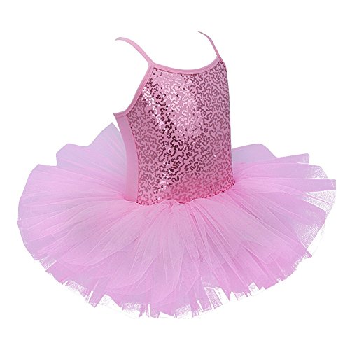 Freebily Maillot de Ballet Danza Vestido Algodón con Lentejuelas para Niña (2-12 años) Tutú Infantil Brillante Rosa A 6-7 años