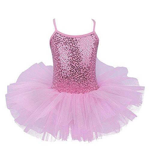 Freebily Maillot de Ballet Danza Vestido Algodón con Lentejuelas para Niña (2-12 años) Tutú Infantil Brillante Rosa A 6-7 años