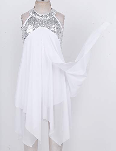 Freebily Maillot de Danza Ballet Niña Cuello de Halter con Lentejuelas Vestido Princesa para Danza Contemporánea Niñas Bailarinas Carnaval Fiesta Actuación Blanco 14 años