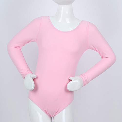 Freebily Maillot de Danza Gimnasia Leotardo Clásico Elástico de Ballet de Algodón para Niñas (3-12 Años) Maillots Baile Manga Larga Rosa 6 años