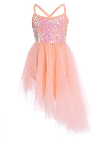 Freebily Maillot Vestido de Ballet Danza Vestido Leotardo Body Ballet Fiesta con Lentejuelas Tutú para Niña Infantil Carnaval Naranja 10-12 años