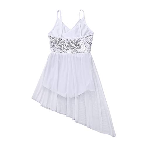 Freebily Maillots de Danza Ballet Niñas Vestido Desigual de Tirantes de Danza Práctica Gimnasia Tutú Vestido Lentejuelas para Fiesta Niñas 5-14 Años Blanco 7-8 Años