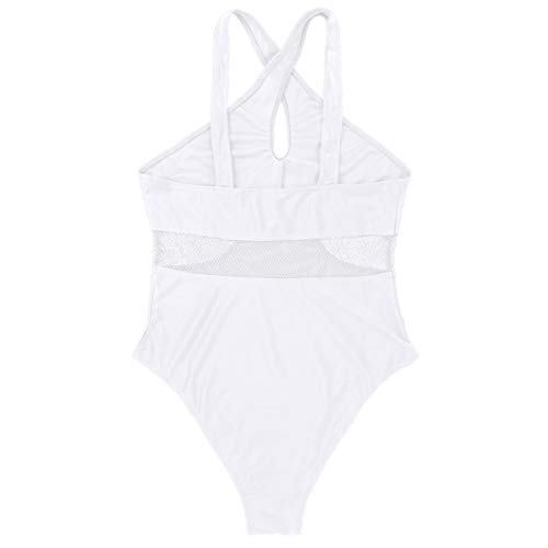 Freebily Maillots Mujer de Ballet Gimnasia Rítmica Leotardo Básico Elásico Bodys con Tirantes Cruzados Monos de Malla Mujer Bodysuit Dancewear Muchacha Blanco Small