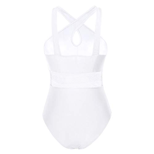 Freebily Maillots Mujer de Ballet Gimnasia Rítmica Leotardo Básico Elásico Bodys con Tirantes Cruzados Monos de Malla Mujer Bodysuit Dancewear Muchacha Blanco Small