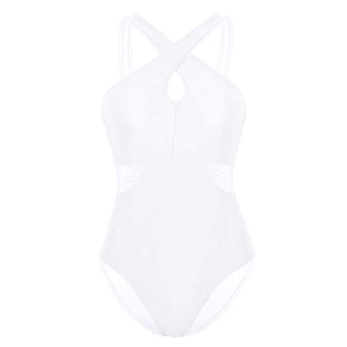 Freebily Maillots Mujer de Ballet Gimnasia Rítmica Leotardo Básico Elásico Bodys con Tirantes Cruzados Monos de Malla Mujer Bodysuit Dancewear Muchacha Blanco Small