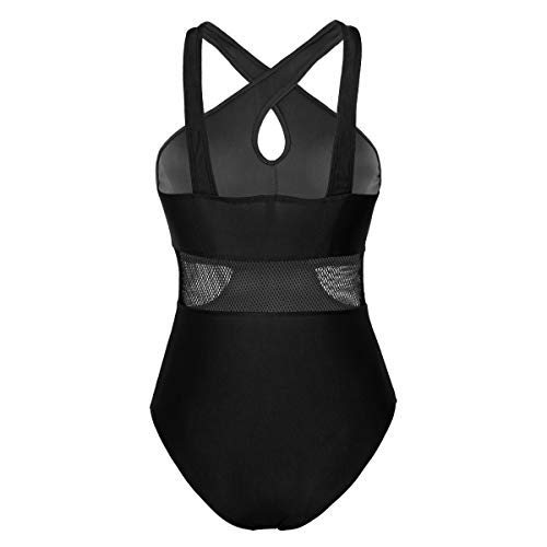 Freebily Maillots Mujer de Ballet Gimnasia Rítmica Leotardo Básico Elásico Bodys con Tirantes Cruzados Monos de Malla Mujer Bodysuit Dancewear Muchacha Negro X-Small