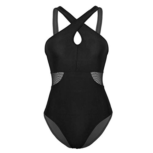 Freebily Maillots Mujer de Ballet Gimnasia Rítmica Leotardo Básico Elásico Bodys con Tirantes Cruzados Monos de Malla Mujer Bodysuit Dancewear Muchacha Negro X-Small