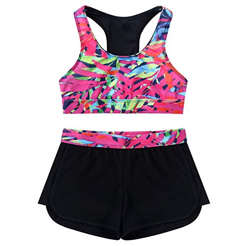 Freebily Ropa Deportiva de Danza para Niñas Tankini Conjunto Maillot de Gimnasia Rítmica Crop Top Pantalones Cortos Leotardo Yoga Fitness Multicolor 11-12 años