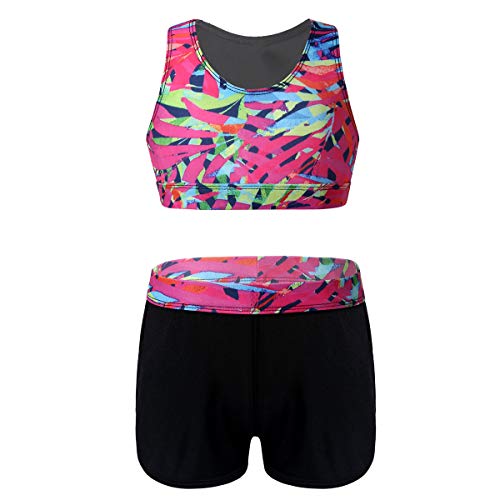 Freebily Ropa Deportiva de Danza para Niñas Tankini Conjunto Maillot de Gimnasia Rítmica Crop Top Pantalones Cortos Leotardo Yoga Fitness Multicolor 11-12 años