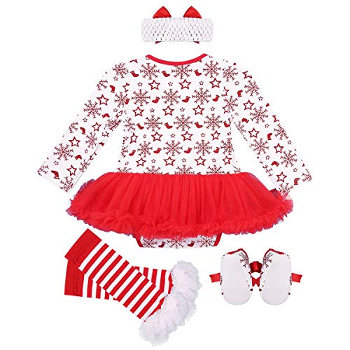 Freebily Ropa Navidad Bebé Recién Nacidos Traje de Santa Invierno Disfraz Navideño Año Nuevo Conjunto Bebé Algodón Tutú Vestido Princesa Zapatos Calcetines Rayados Rojo&Blanco 12-24 Meses