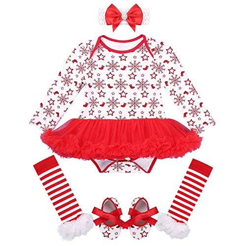 Freebily Ropa Navidad Bebé Recién Nacidos Traje de Santa Invierno Disfraz Navideño Año Nuevo Conjunto Bebé Algodón Tutú Vestido Princesa Zapatos Calcetines Rayados Rojo&Blanco 12-24 Meses