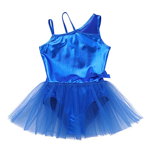 Freebily Tutú Vestido Danza Ballet Niñas Infántil Maillots de Tirantes Un Hombro Leotardo Brillo de Baile Gimnasia de Actuación Niñas Princesas Azul 12 Años