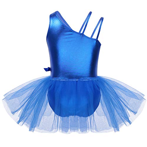 Freebily Tutú Vestido Danza Ballet Niñas Infántil Maillots de Tirantes Un Hombro Leotardo Brillo de Baile Gimnasia de Actuación Niñas Princesas Azul 12 Años