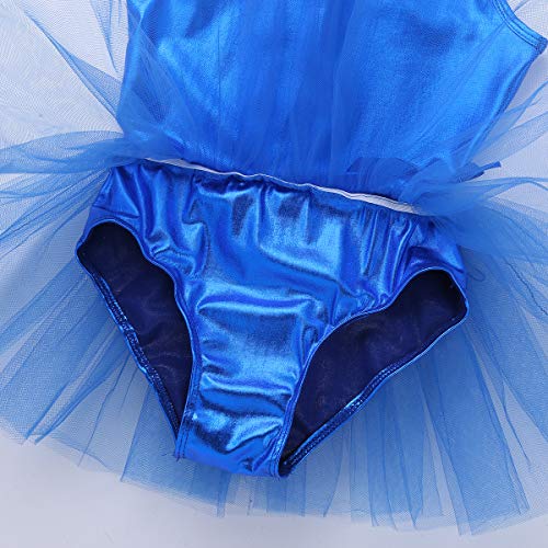 Freebily Tutú Vestido Danza Ballet Niñas Infántil Maillots de Tirantes Un Hombro Leotardo Brillo de Baile Gimnasia de Actuación Niñas Princesas Azul 12 Años