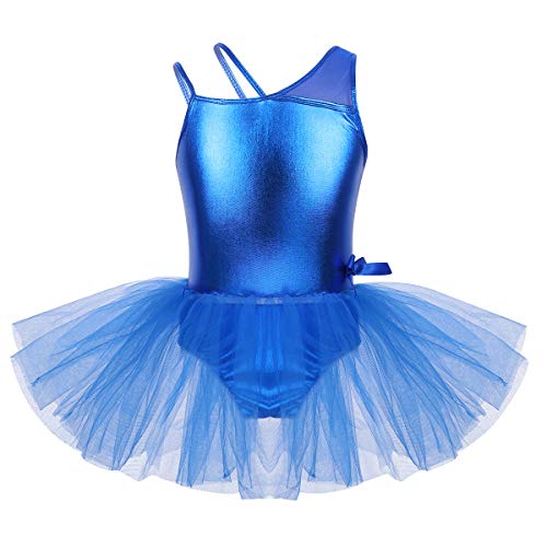 Freebily Tutú Vestido Danza Ballet Niñas Infántil Maillots de Tirantes Un Hombro Leotardo Brillo de Baile Gimnasia de Actuación Niñas Princesas Azul 12 Años