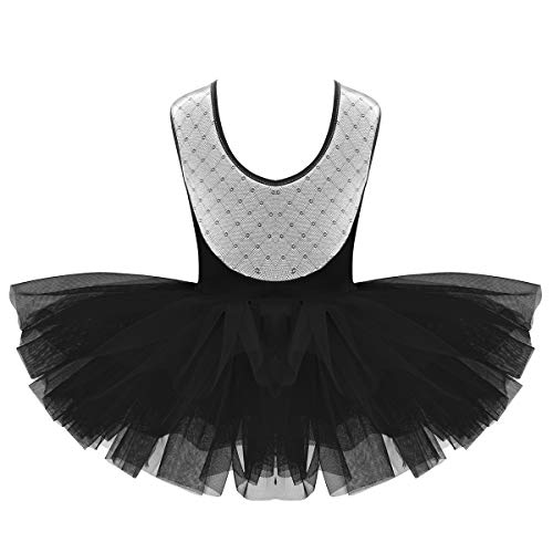Freebily Tutú Vestido de Gimnasia Leotardo Bodies de Malla Elástico Niñas Princesas Bailarinas para Danza Ballet Actuación de Baile Negro 12 Años