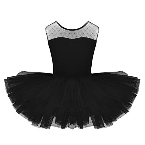 Freebily Tutú Vestido de Gimnasia Leotardo Bodies de Malla Elástico Niñas Princesas Bailarinas para Danza Ballet Actuación de Baile Negro 12 Años