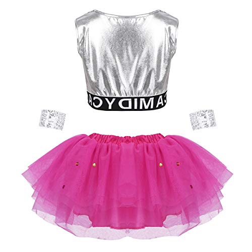 Freebily Vestido Baile de Ballet Niñas Elegante Maillot de Danza Ballet Patinaje Disfraz Bailarina Jazz Crop Top Verano Lentejuelas Tutú Falda Tul de Fiesta Actuación Rose Red 2-3 Años