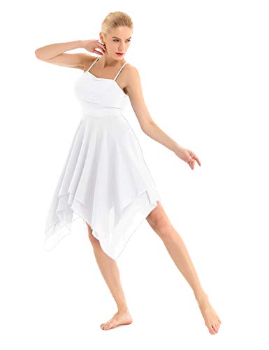 Freebily Vestido de Danza Contemporanea Ballet Mujer Maillots de Baile Elástica Vestido Largo de Tirantes Ropa Deportiva de Danza Latina Sevillanas de Falda Irregular Blanco Small