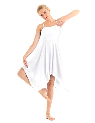 Freebily Vestido de Danza Contemporanea Ballet Mujer Maillots de Baile Elástica Vestido Largo de Tirantes Ropa Deportiva de Danza Latina Sevillanas de Falda Irregular Blanco Small