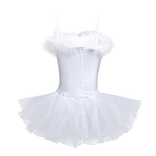 Freebily Vestido de Fiesta Actuación Maillot de Ballet Danza con Flor de Lentejuelas para Niña (4-12 años) Tutú Infantil + Guantes + Clip Blanco A 10-12 años