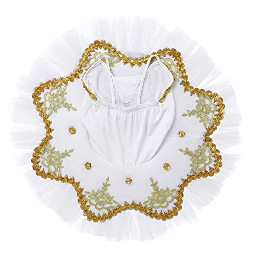 Freebily Vestido de Fiesta Actuación Maillot de Ballet Danza con Flor de Lentejuelas para Niña (4-12 años) Tutú Infantil + Guantes + Clip Blanco B 3-4 años