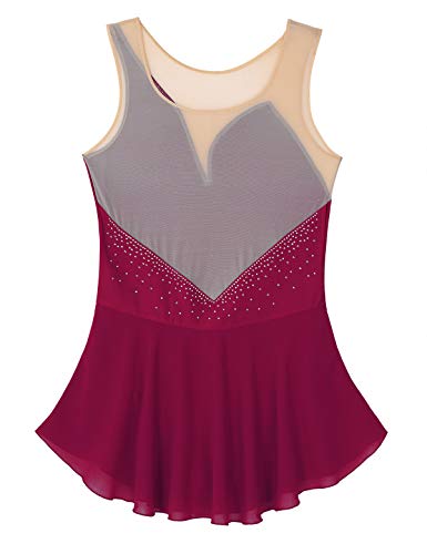 Freebily Vestido de Patinaje Artistico Mujer Niñas Disfraz de Competición de Patinaje sobre Hielo Maillot Gimnasia Ritmica Ballet Leotardo Danza Body Elástico Burgundy Medium