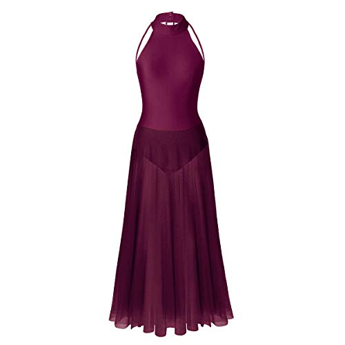 Freebily Vestido Largo de Danza Contemporanea Ballet Mujer Maillot Gimnasia Clásico Adultos Bodys Básico Leotardo con Tutú Falda Mallas Deportiva Niñas Burgundy Small