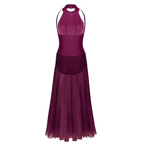 Freebily Vestido Largo de Danza Contemporanea Ballet Mujer Maillot Gimnasia Clásico Adultos Bodys Básico Leotardo con Tutú Falda Mallas Deportiva Niñas Burgundy Small