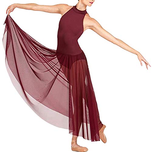 Freebily Vestido Largo de Danza Contemporanea Ballet Mujer Maillot Gimnasia Clásico Adultos Bodys Básico Leotardo con Tutú Falda Mallas Deportiva Niñas Burgundy Small