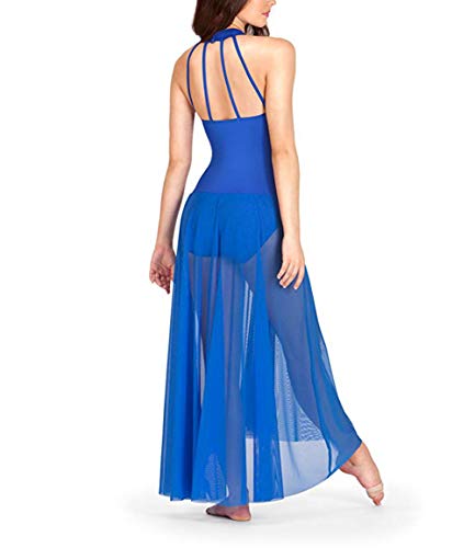 Freebily Vestido Largo de Danza Contemporanea Ballet Mujer Maillot Gimnasia Clásico Adultos Bodys Básico Leotardo con Tutú Falda Mallas Deportiva Niñas Azul Large