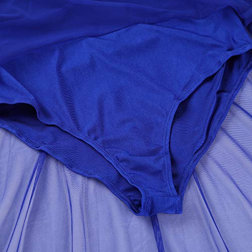 Freebily Vestido Largo de Danza Contemporanea Ballet Mujer Maillot Gimnasia Clásico Adultos Bodys Básico Leotardo con Tutú Falda Mallas Deportiva Niñas Azul Large