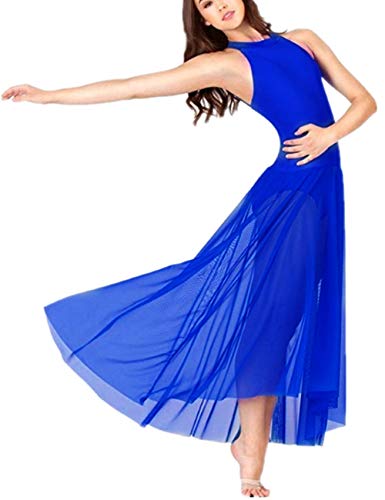 Freebily Vestido Largo de Danza Contemporanea Ballet Mujer Maillot Gimnasia Clásico Adultos Bodys Básico Leotardo con Tutú Falda Mallas Deportiva Niñas Azul Large
